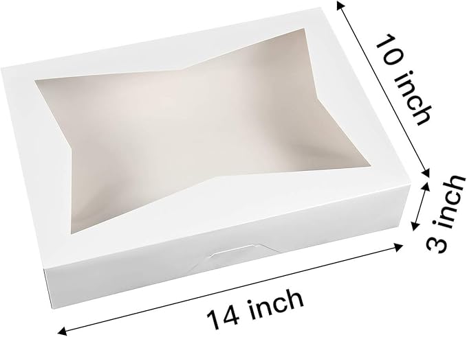 ONE MORE [15-Pack] 14 x10 x 3inch White Lock Corner Window Bakery Cookie Boxes, Large Paperboard Container with PVC Windows for Pie