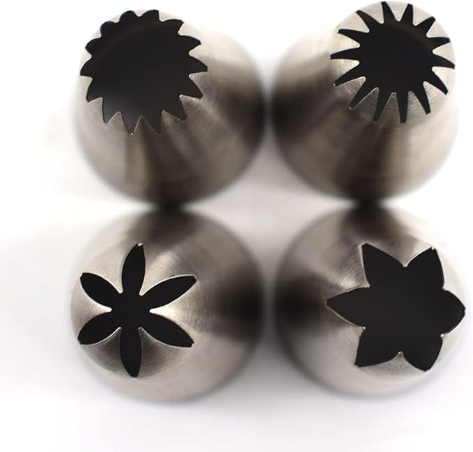 #1M #2D #4B #6B Large Piping Nozzles, 4 pcs Stainless Steel Seamless Icing Piping Tips Set for Cupcakes and Baking