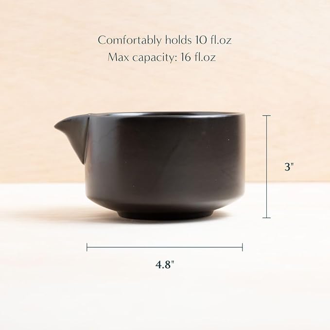 Naoki Matcha Complete Matcha Tea Ceremony Set - Includes: Bamboo Matcha Whisk & Bamboo Tea Scoop, Large Stainless Steel Sifter, Black Stoneware Bowl with Spout