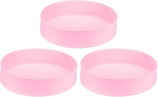 HARFINGTON 3 Pcs Round Cake Pans 10" Nonstick Quick Release Silicone Cake Mould Bakeware Tools for Baking Cupcakes Bread Pizza, Pink