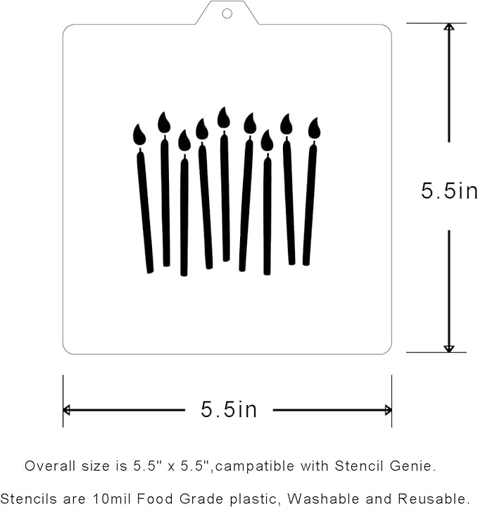 Cookie Cutter and Stencil Set Bundle Kit PYO Cookies Paint Your Own Diy Bakery Fondant Sugar Happy Birthday Wedding Baby Candle Kids Painting Coloring Pages Comb (Birthday Candles)