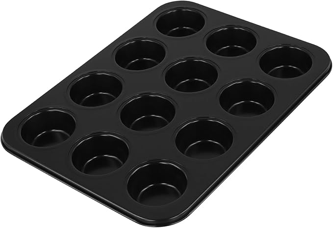 12 Cup Muffin Top Pan, 3 inch Nonstick Steel Baking Whoopie Pies Muffin Cupcake Pan for Eggs Bites, Cookies, Cupcakes, Black, 4 Pack