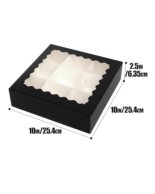 qiqee 10x10x2.5 Inch Brown Pie Boxes with Window 12Packs Cookie Donut Bakery Box (Auto-pop Up)