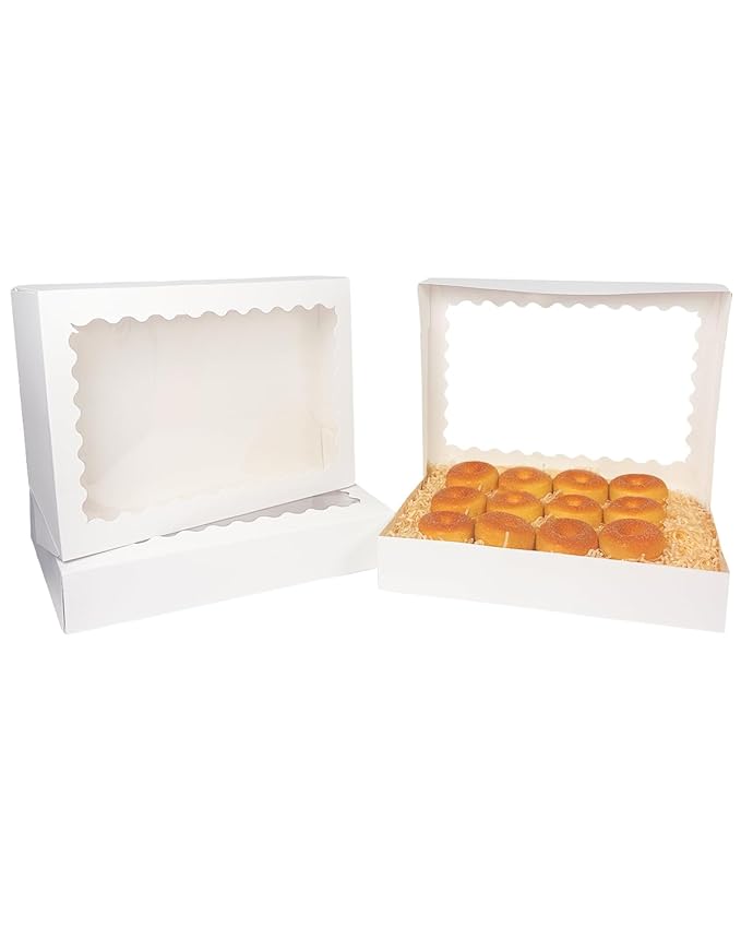 qiqee Auto-pop Up White Cookie Box with Window 16x10.5x2.5 Inch 24Pcs Bakery Pastry Macaron Bakery Box for Packaging