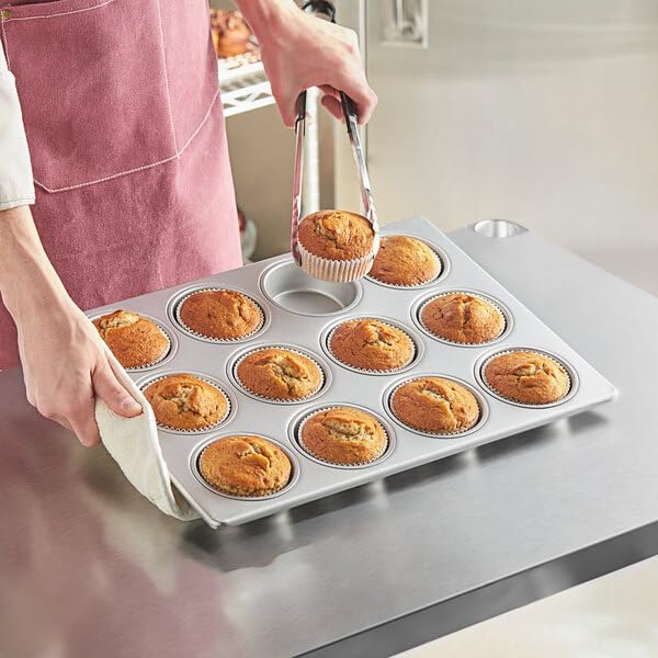 12-Cup Jumbo Muffin Pan, Aluminized Steel, Silver Glazed, 18 x 13 Inch, 6.2 oz Capacity per Cup, Commercial Cupcake Pan