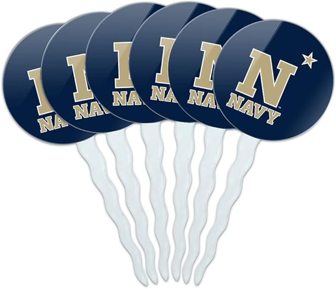 US Naval Academy Primary Logo Cupcake Picks Toppers Decoration Set of 6