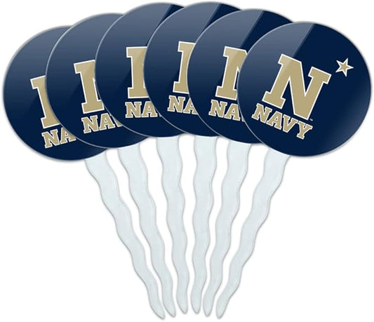 US Naval Academy Primary Logo Cupcake Picks Toppers Decoration Set of 6