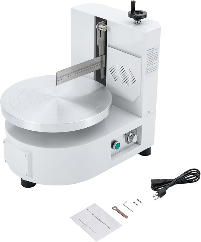 Cake Decorating Coating Machine, 80W Auto Cream Spreading Machine, Cake Cream Smooth Coating Decoration Machines with Adjustable Speed for 4-12 Inch Cakes Dessert Shops (White)