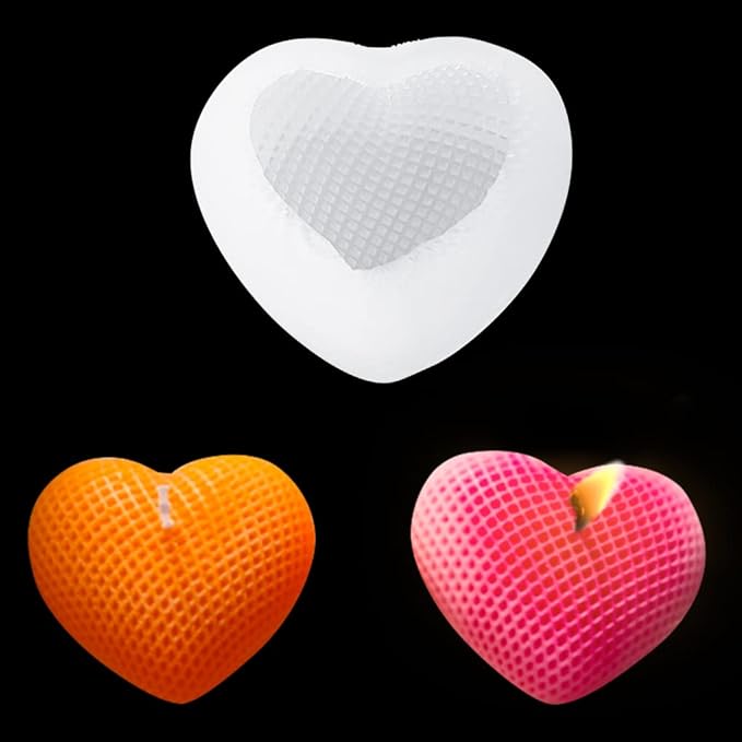 FineInno Textured Heart Candle Mold,3D Love Silicone Mould for Epoxy Resin,Handmade Soap,Plaster,Bath Bomb Decor,Aromatherapy,Clay,DIY Craft