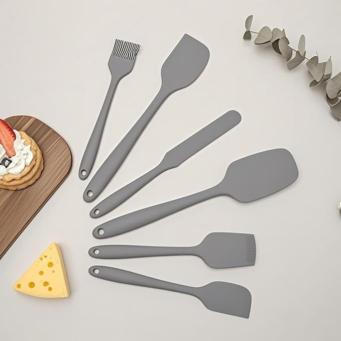 Spatula Kitchen Utensils - 6 Pieces Silicone Spatula Set Heat Resistant, Cooking Utensils Food Grade Rubber Spatulas for Nonstick Cookware Kitchen Baking (Gray)