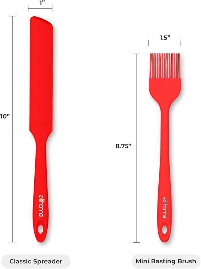 Elihome Skinny Silicone Jar Spatula Spreader, BPA Free,Heat-Resistant Scraper, 10in Long Narrow Stirring Stick, Seamless Flexible Peanut Butter Spreader for Scraping Icing and Jam (Red)