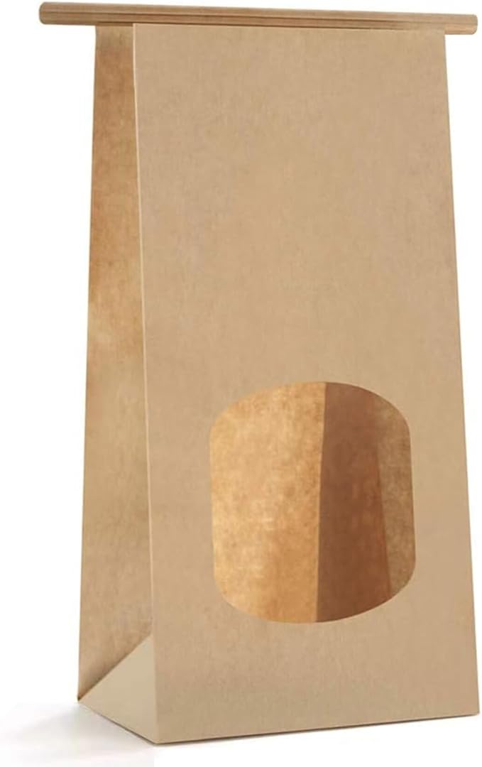 50pcs Bakery Bags with Window for Cookies Bread Packaging Brown Paper Bag Bulk L