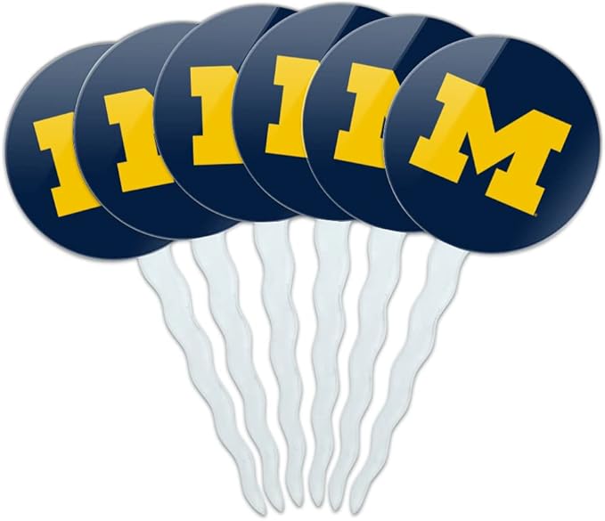 University of Michigan Primary Logo Cupcake Picks Toppers Decoration Set of 6