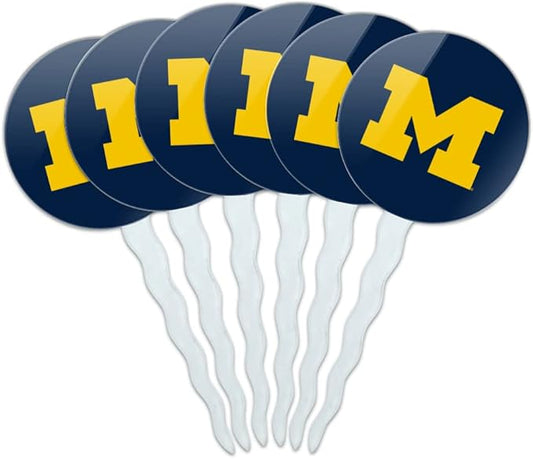 University of Michigan Primary Logo Cupcake Picks Toppers Decoration Set of 6