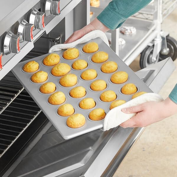 24-Cup Mini Muffin Pan,13 x 18 Inch, Aluminized Steel, Silver, Silicone Glazed, Commercial Cupcake Pan Bakeware with Heavy-Duty Rod