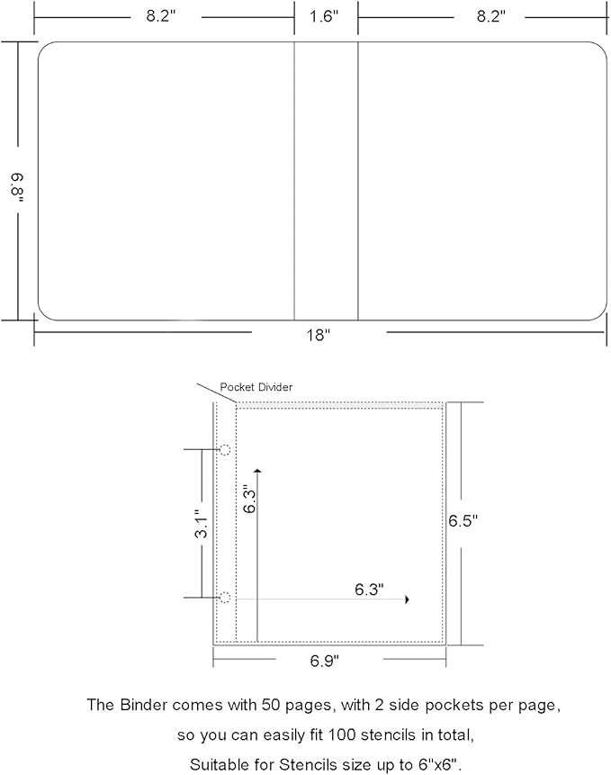 Cookie Stencil Storage Binder - Die Cut & Stamp Storage Holder - Baking Stencil Organizer (2 Pockets x 50 Pages)