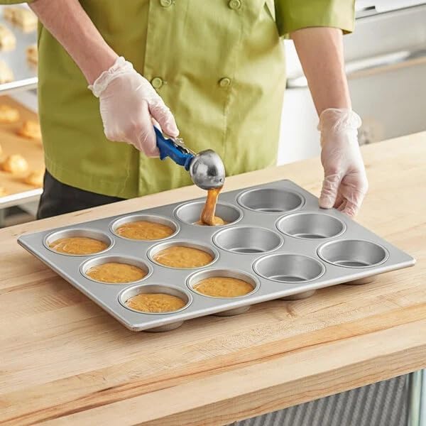 12-Cup Jumbo Muffin Pan, Aluminized Steel, Silver Glazed, 18 x 13 Inch, 6.2 oz Capacity per Cup, Commercial Cupcake Pan