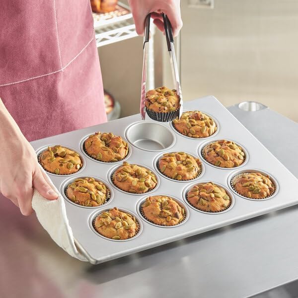 12-Cup Jumbo Muffin Pan, Aluminized Steel, Silver Glazed, 18 x 13 Inch, 5 oz Cups, Commercial Grade Bakeware