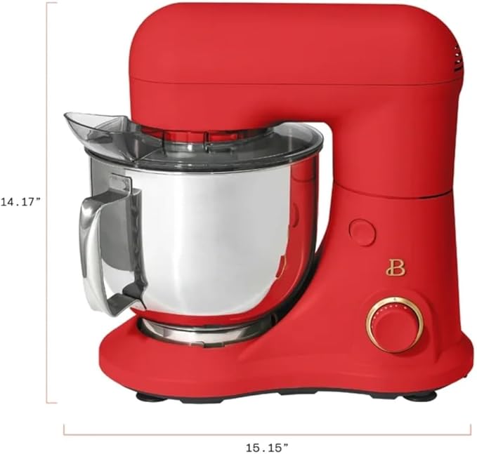 Beautiful 5.3QT 300W Stand Mixer with 12 Speeds, Tilt-Head, Splash Guard & Dishwasher-Safe Accessories, Soft Matte Finish – Mixes Up to 9 Dozen Cookies (Tomato Red)