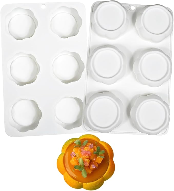 mostsom Silicone Mousse Cake Molds Cylinder Flower Border Pudding Cake Bakeware Baking Tools 3D Bread Pastry Mould DIY Birthday Wedding (H_ Flower)