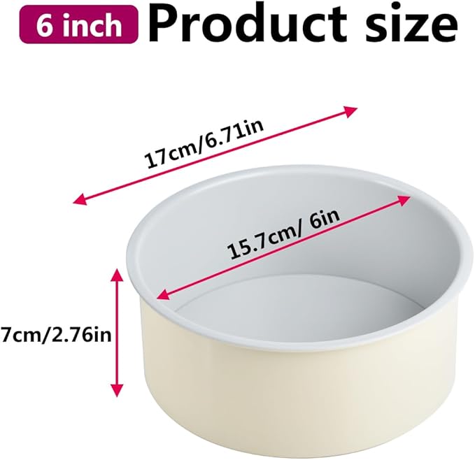Guowall 6 inch Cake Pan with Removable Bottom Carbon Steel Round Shaped Cheesecake Tin Nonstick Chiffon Cake Mould for Baking - Cream Color
