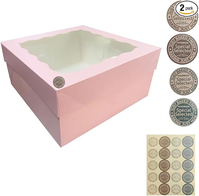 Generic 20Pcs (12x12x6 in) Cake Boxes+1 stickers with Display Window for Gift Giving, Bakesale, Cupcakes, Dessert, Cookies, Pie, Macaroons, Donuts, Pastry, Kraft Paper Material… (20Pcs Pink), 12CDGH