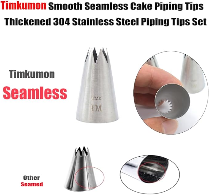 4 Pack Stainless Steel Seamless Piping Icing Tips 1M 2D 4B 6B, Large Piping Nozzle, Cake Decorating Tools for Cupcake Baker