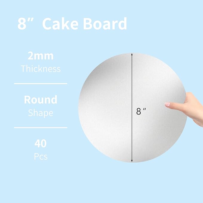 JCD 40 PCS Sliver Cake Boards, Cake Boards 8 Inch Round, Disposable Cake Plates, Food Grade Cake Base Cake Tray Cake Circles, 8 Inch Cake Board Sliver Cardboard Base(Sliver, 8inch/40Pcs)