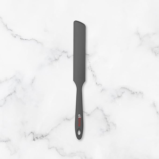 Elihome Skinny Silicone Jar Spatula Spreader, BPA Free,Heat-Resistant Scraper, 10in Long Narrow Stirring Stick, Seamless Flexible Peanut Butter Spreader for Scraping Icing and Jam (Dark Grey)