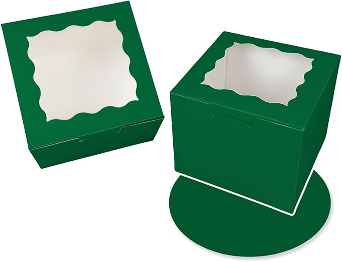 Bakepacker Deep Green 8x8x5 Inches 36pcs Cake Boxes with Window 18-Packs Deep Green Cake Boxes 8 Inch Bakery Boxes (18 Cake Boxes +18 Cake Boards Included)