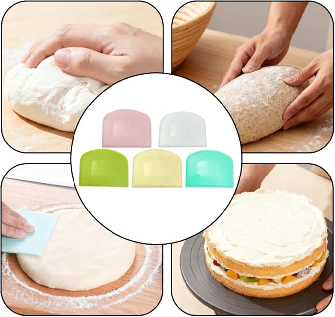 10Pcs Dough Scraper Plastic Bench Scraper for for Baking, Bread Dough, Pizza, Cake Decorating and Kitchen Use (Multi-Color)