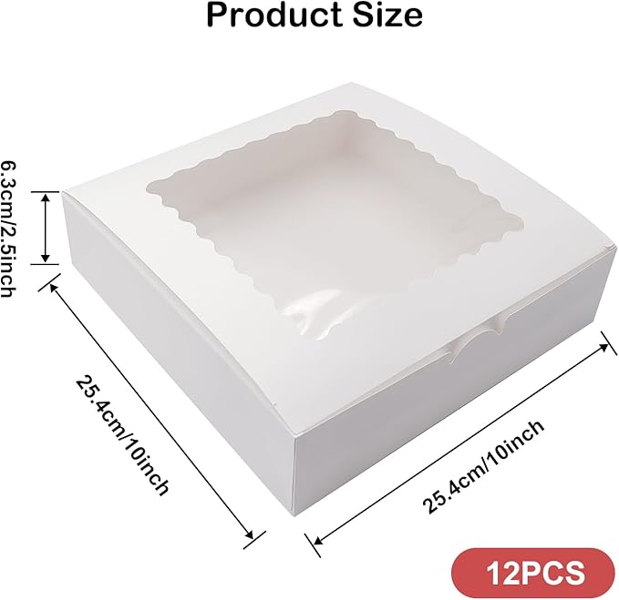 itechpanda 12 Pack Pie Boxes 10x10x2.5 Inch White Bakery Boxes with Window Cookie Boxes Chocolate Covered Strawberries Boxes for Baking Dessert Donut Christmas Party Wedding Valentine’s Mother’s Day