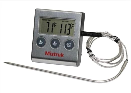 Digital Food Thermometer LCD Digital Screen Clock Timer with Stainless Steel Temperature Probe BBQ Grill Kitchen Meat Thermometer
