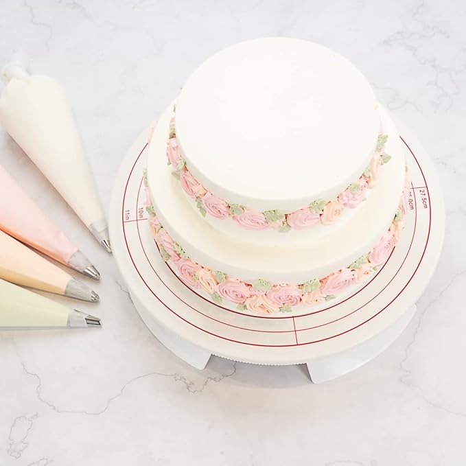 Restaurantware Pastry Tek 12 Inch Cake Turntable 1 Sturdy Rotating Cake Stand - Non-Slip Base With Locking Switch White Plastic Spinning Cake Stand For Decorating Cakes Cupcakes or Pastries