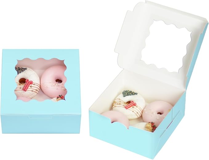 Bakepacker Light Blue 30-Packs Bakery Boxes with Window 6x6x3 inches Thick & Sturdy Macaroon Pastry Boxes Cookie Boxes for Bakerys