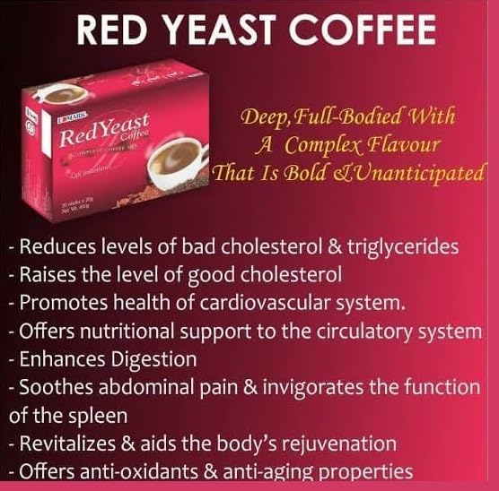 EDMARK Sugar Free Red Yeast Coffees - Organic Coffee Blend With Rose Petal Extract - Red Coffee Pods Cups Coffee's Lover Gifts - 15g × 20 Sachets