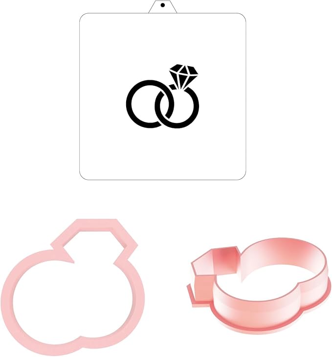 Cookie Cutter and Stencil Set Bundle Kit PYO Cookies Paint Your Own Diy Bakery Fondant Sugar Happy Birthday Wedding Baby Candle Kids Painting Coloring Pages Comb (Wedding Ring)