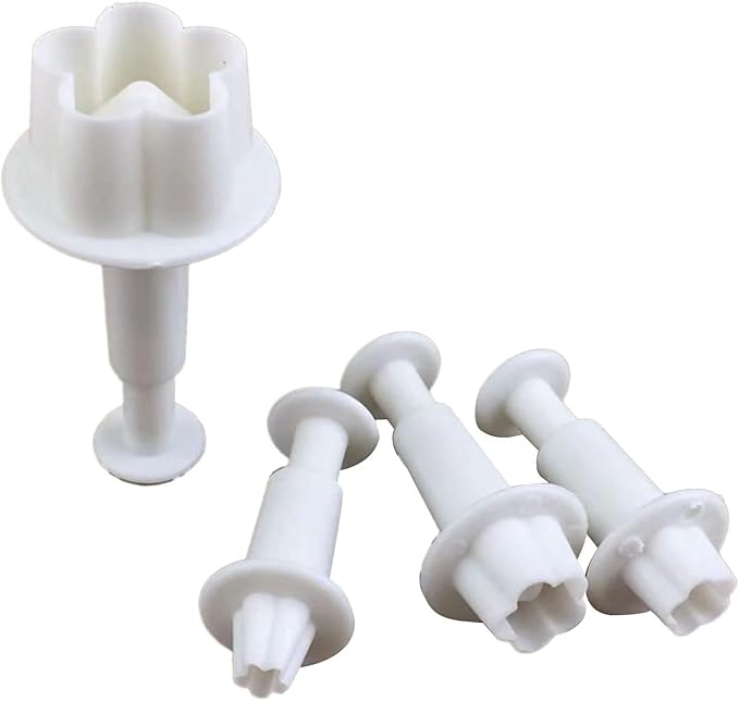 4Pcs White Flower Plunger Cookie Cutter DIY Blossom Flower Cake Fondant Mold Plastic Cake Decorating Tools Baking Accessories Cookie Cutters For Baking Plastic, Dessert and Candy Sculpting Tools
