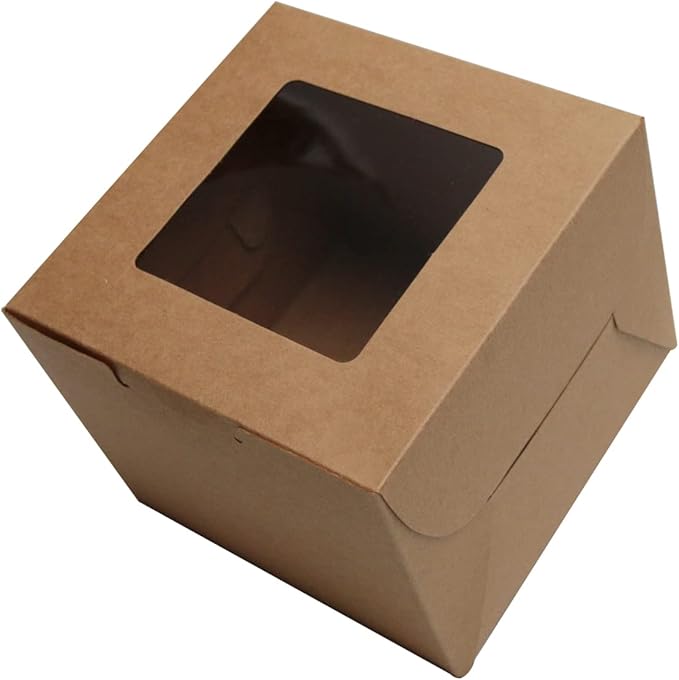 PQZKLDP 12Packs 6x6x5 Inches Brown Kraft Cake Boxes with Window, Gift Packing, Bakery Boxes, Dessert, Pastry, Cupcake, Pie Cookies, With Stickers,66 FT Twine (6 * 6 * 5 Inch, Brown)