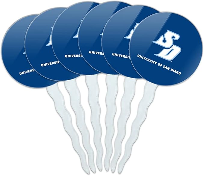 University of San Diego Primary Logo Cupcake Picks Toppers Decoration Set of 6