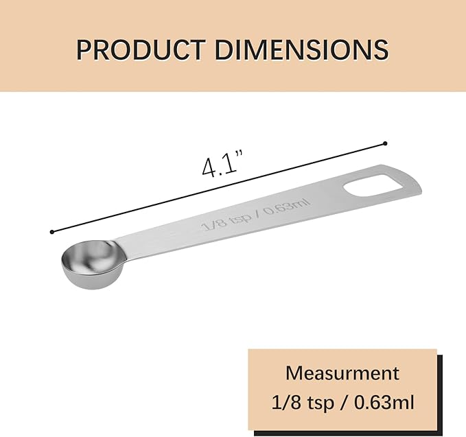 1PCS 1/8tsp (0.63ml) Single Measuring Spoon, Stainless Steel Individual Teaspoons Only