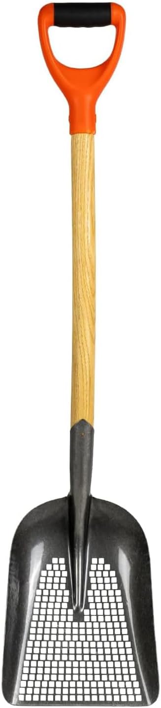 Sifting Scoop Shovel Steel Sand Sifter Treasure Shovel Digger Sifter for Farm Chicken Coop Goat Stall Sand Poop Cleaning, Transfer Shovel, Black