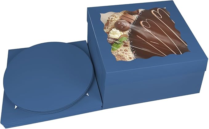 Bakepacker 36pcs 12x12x6 Inches Cake Boxes with Window 18-Packs Ink Blue Cake Boxes 12 Inch Bakery Boxes (18 Cake Boxes +18 Cake Boards)