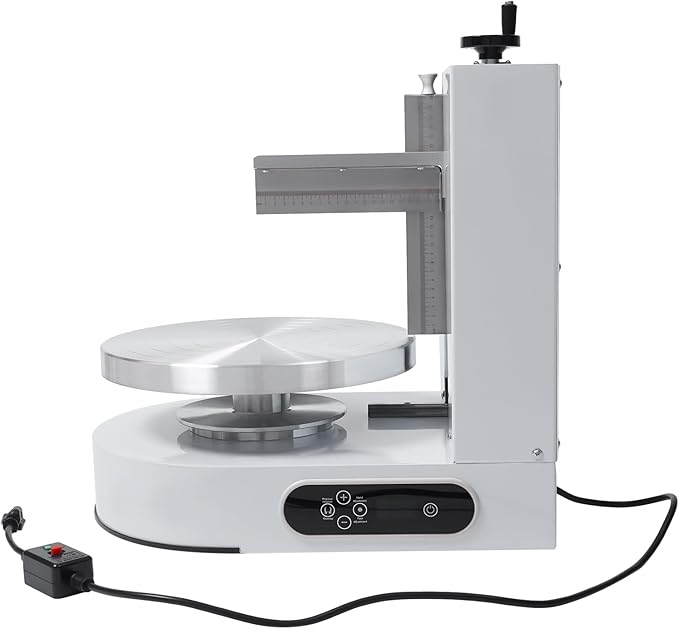200W Automatic Cake Decorating Machine, 4-12 inch Birthday Cake Cream Spreading Machine Cream Smooth Coating Decoration Adjustable Speed w/LCD Display for Cake Shops, Dessert Shops (White)