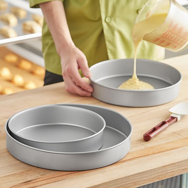 10-Inch Round Straight Sided Cake Pan, Aluminized Steel, Silver, 2-Inch Deep, Silicone Glazed, Commercial Bakingv Pan