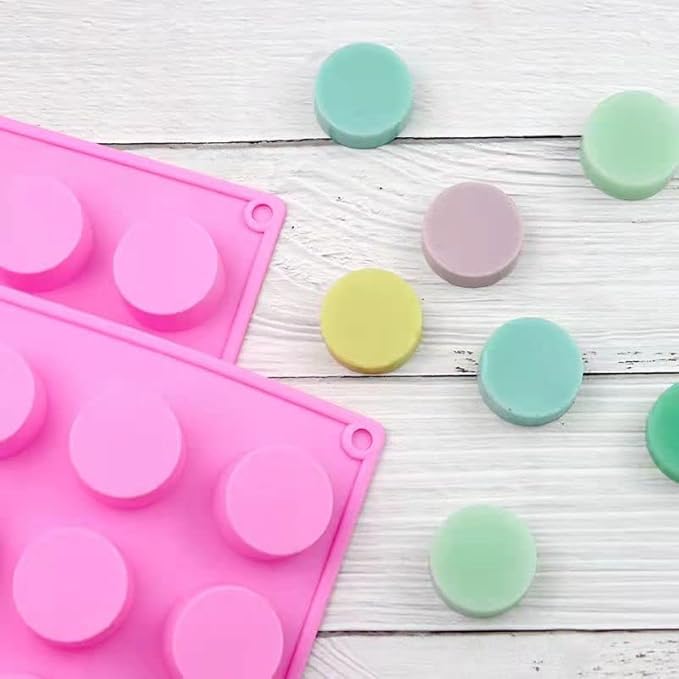 Round Silicone Soap Mold,2 Pcs 15 Cavity Cylinder Shower Steamer Molds for Handmade Soap,Bath Bombs,Shower Tablets, Lotion Bars,Beeswax,Candles (Pink)