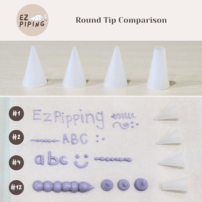 EZ Piping Reusable Round Decorating Tip #4 – 20 pieces – Standard Size (Base Ø 0.75", Height 1.25") – Fits Wilton & Ateco Couplers – Lightweight FDA HDPE Icing Nozzle – Made in USA – Cake Tool