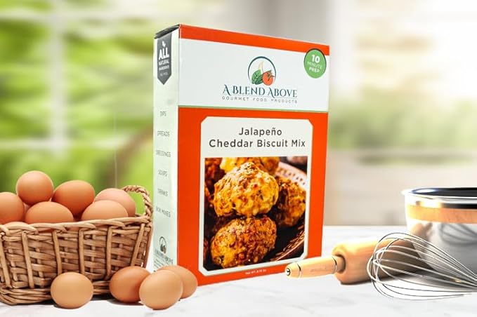 A Blend Above Jalapeno Cheddar Biscuits Mix - Easy To Make, Makes 10 Biscuits, Biscuit Mix Just Add Water - Deliciously Spicy at Every Bite, Dinner Biscuits, Biscuits & Gravy, Breakfast Biscuits, Spicy Biscuits - 10 Servings