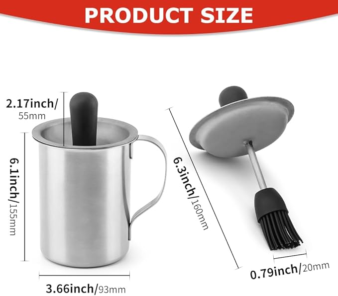 BBQ Sauce Pot and Basting Brush Set, BBQ Sauce Container Cooking Gifts, Meat Baster Set, Barbecue Gadgets Grill Accessories, Silicone Basting Brush for Cooking(COLOR:Silver)
