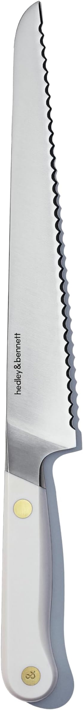 hedley & bennett Bread Knife - 8.6 Inches German High Carbon Stainless Steel, Ultra Sharp Serrated Blade for Homemade Bread, Cakes & Pastries - Enoki (White)